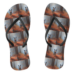 Blue Heeler in Autumn Leaves Fall Inspire Thongs