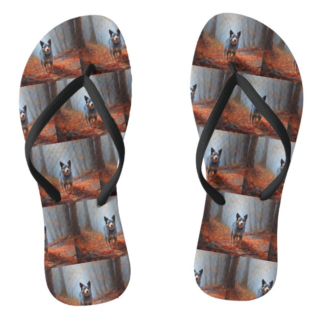 Blue Heeler in Autumn Leaves Fall Inspire Thongs (Footbed)