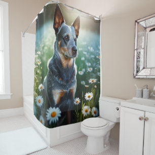 Blue Heeler in Daisies Shower Curtain