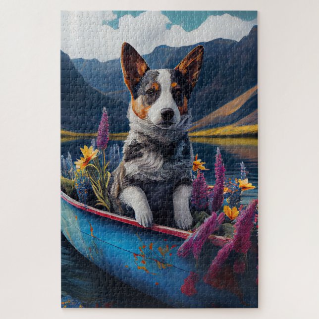 Blue Heeler on a Paddle: A Scenic Adventure Jigsaw Puzzle (Vertical)