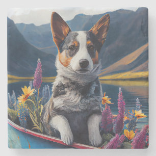 Blue Heeler on a Paddle: A Scenic Adventure Stone Coaster