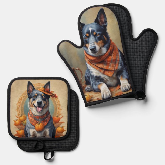 Blue Heeler Oven Mitt & Pot Holder Set (Front/Back)