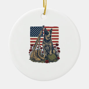 Blue Heeler Patriotic Memorial Vintage Engraving S Ceramic Ornament