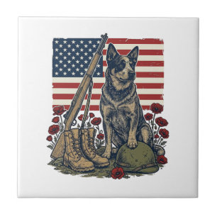 Blue Heeler Patriotic Memorial Vintage Engraving S Ceramic Tile
