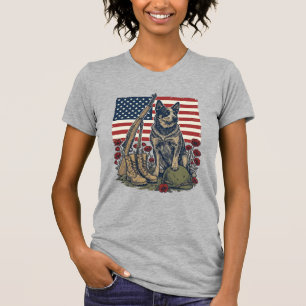 Blue Heeler Patriotic Memorial Vintage Engraving S T-Shirt