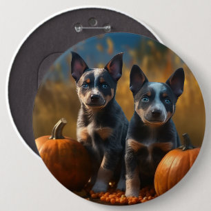 Blue Heeler Puppy Autumn Delight Pumpkin 6 Cm Round Badge