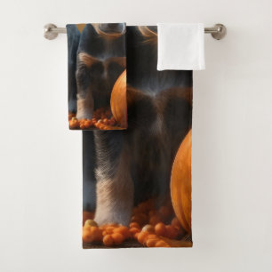 Blue Heeler Puppy Autumn Delight Pumpkin Bath Towel Set