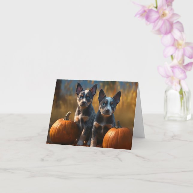 Blue Heeler Puppy Autumn Delight Pumpkin Card (Orchid)