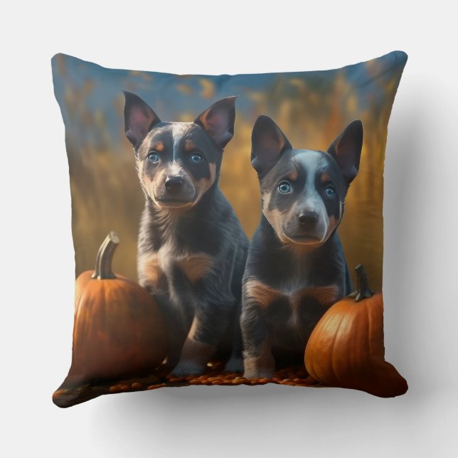 Blue Heeler Puppy Autumn Delight Pumpkin Cushion (Back)