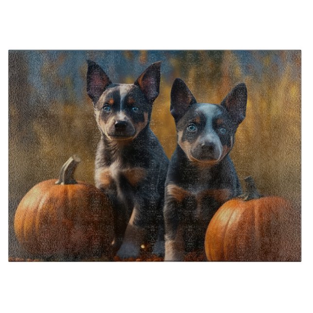 Blue Heeler Puppy Autumn Delight Pumpkin Cutting Board (Front)