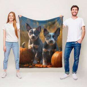 Blue Heeler Puppy Autumn Delight Pumpkin Fleece Blanket