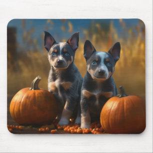 Blue Heeler Puppy Autumn Delight Pumpkin Mouse Pad