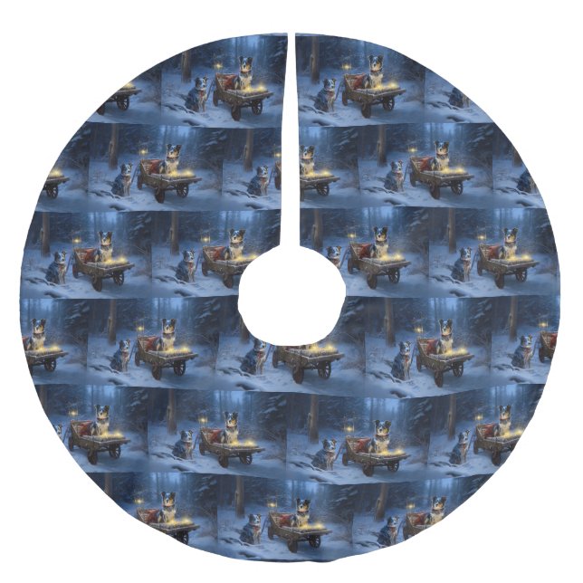 Blue Heeler Snowy Sleigh Christmas Decor  Brushed Polyester Tree Skirt (Front)