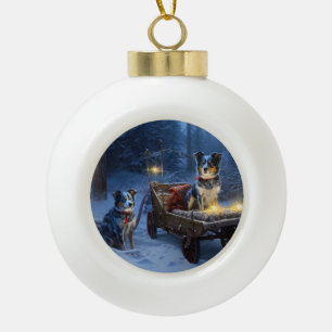 Blue Heeler Snowy Sleigh Christmas Decor Ceramic Ball Christmas Ornament