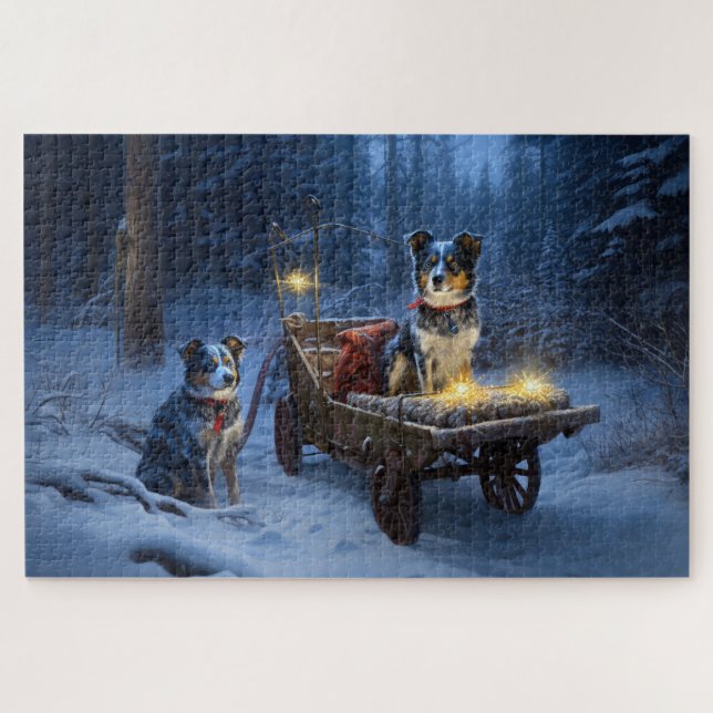 Blue Heeler Snowy Sleigh Christmas Decor  Jigsaw Puzzle (Horizontal)