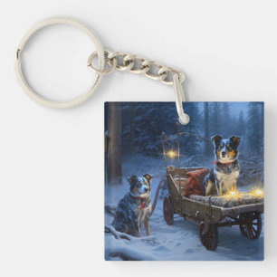 Blue Heeler Snowy Sleigh Christmas Decor Key Ring