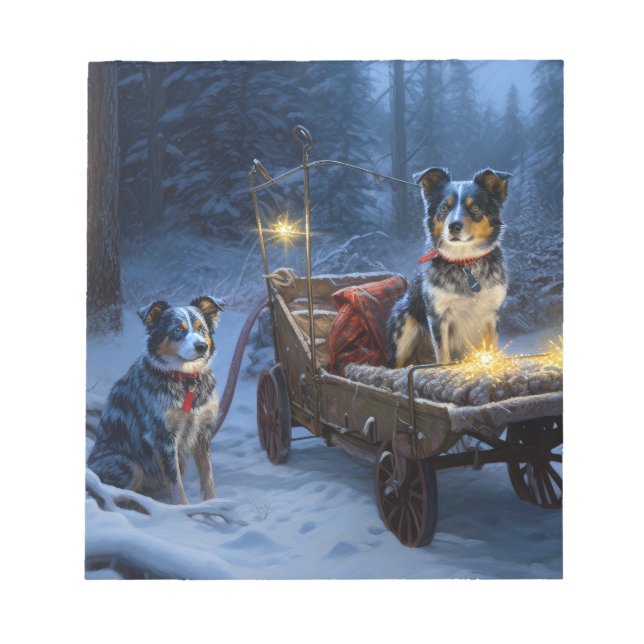 Blue Heeler Snowy Sleigh Christmas Decor  Notepad (Front)