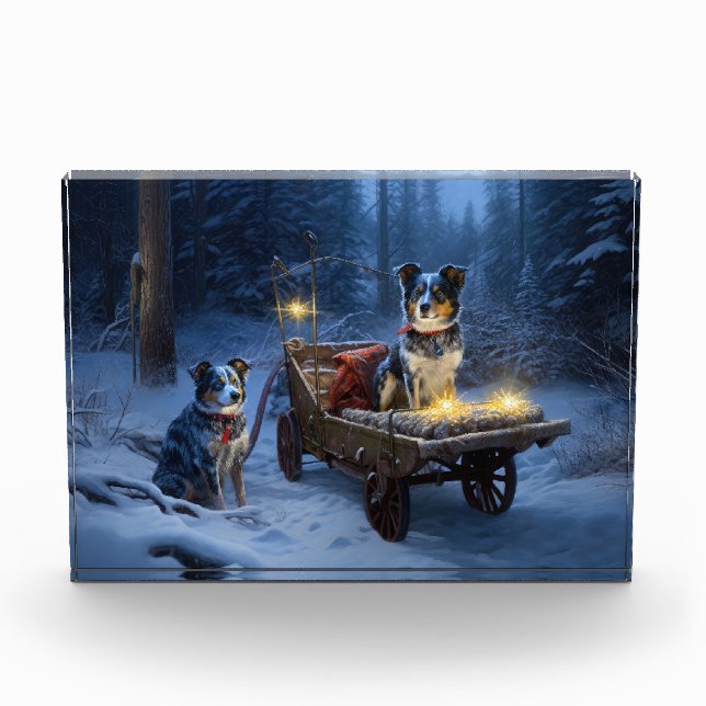 Blue Heeler Snowy Sleigh Christmas Decor  Photo Block (Front)
