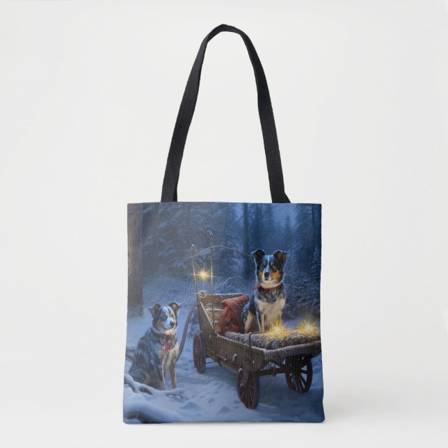 Blue Heeler Snowy Sleigh Christmas Decor  Tote Bag (Front)