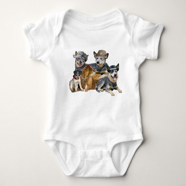 Blue Heeler Western Theme Apparel Baby Bodysuit (Front)