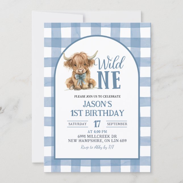 Blue Heifer Bull First Birthday Invitation (Front)