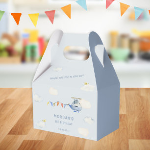 Blue Helicopter Cute Wolf First Birthday  Favour Box