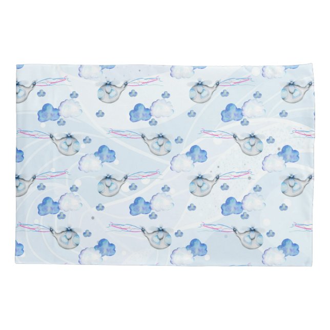 Blue Helicopter in the Clouds Pattern Pillowcase (Back)