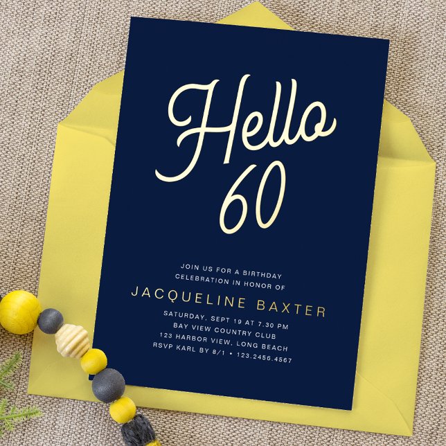 Blue Hello 60 Gold Script 60th Birthday Party (Creator Uploaded)