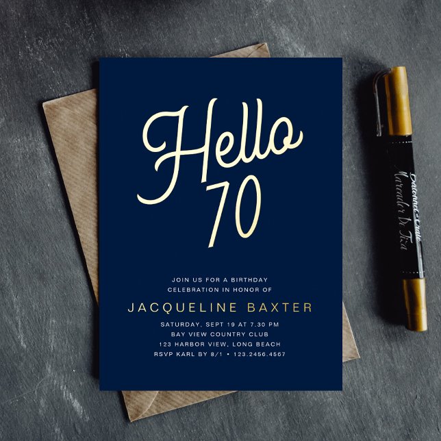 Blue Hello 70 Gold Script 70th Birthday Party (Creator Uploaded)