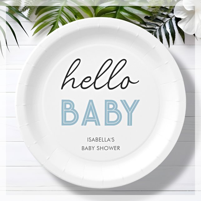 Blue Hello Baby | Baby Shower Paper Plate (Creator Uploaded)
