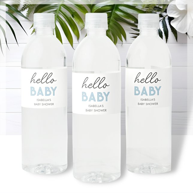 Blue Hello Baby | Baby Shower  Water Bottle Label (Creator Uploaded)