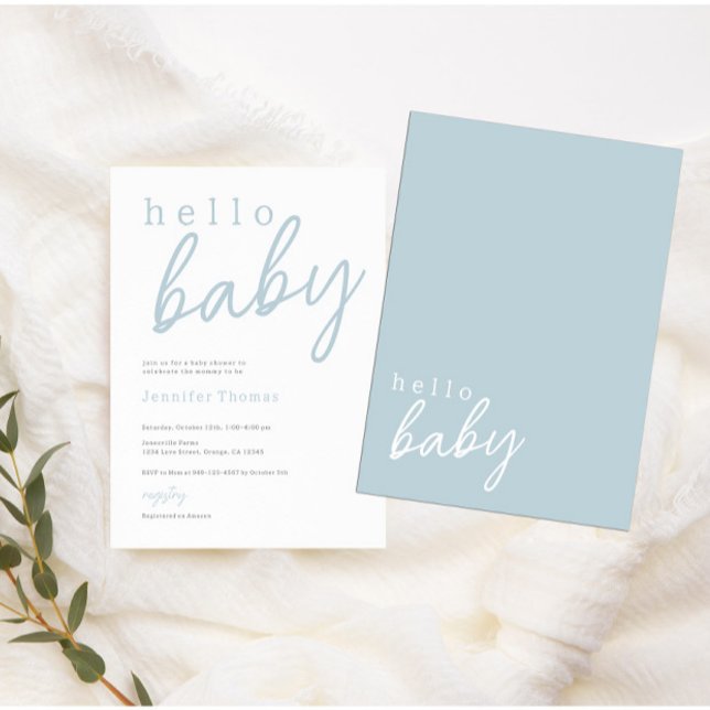 Blue Hello Baby Modern Baby Shower Invitation (Creator Uploaded)