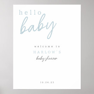Blue Hello Baby Modern Baby Shower Welcome Sign