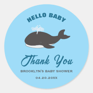 Blue Hello Baby Shower Grey Whale Under The Sea Classic Round Sticker