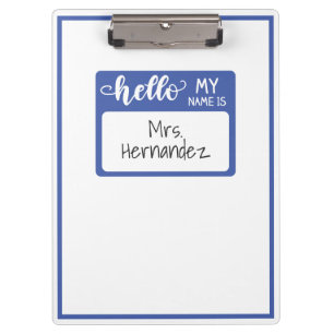 Blue Hello My Name Is Teacher School Tag Minimal Clipboard