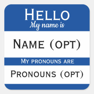 Blue Hello Pronouns Square Sticker