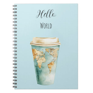 Blue Hello World Coffee Cup Notebook