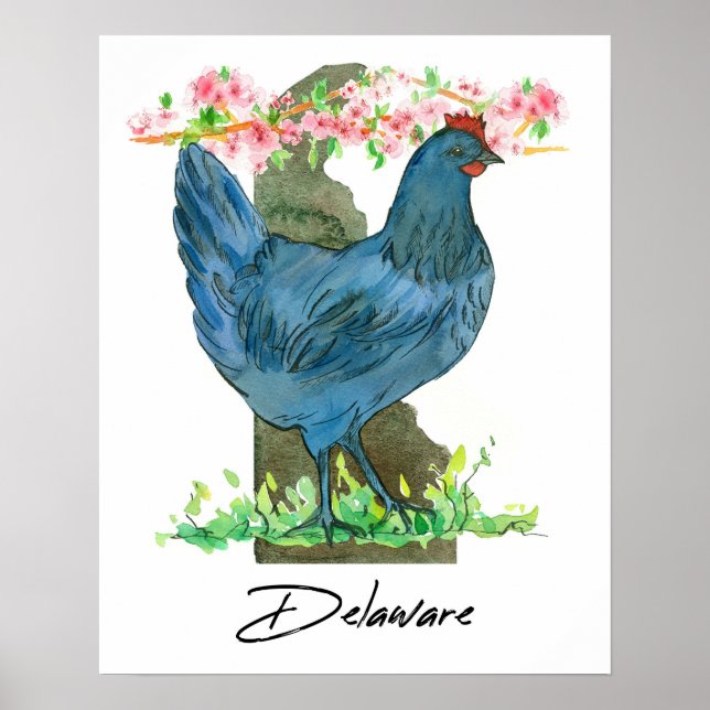 Blue Hen Chicken Delaware State Shape Poster (Front)