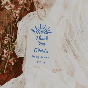 Blue Here Comes The Son Hand Drawn Baby Shower Gift Tags