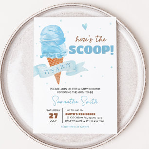 Blue Here's the Scoop Baby Shower Invitation
