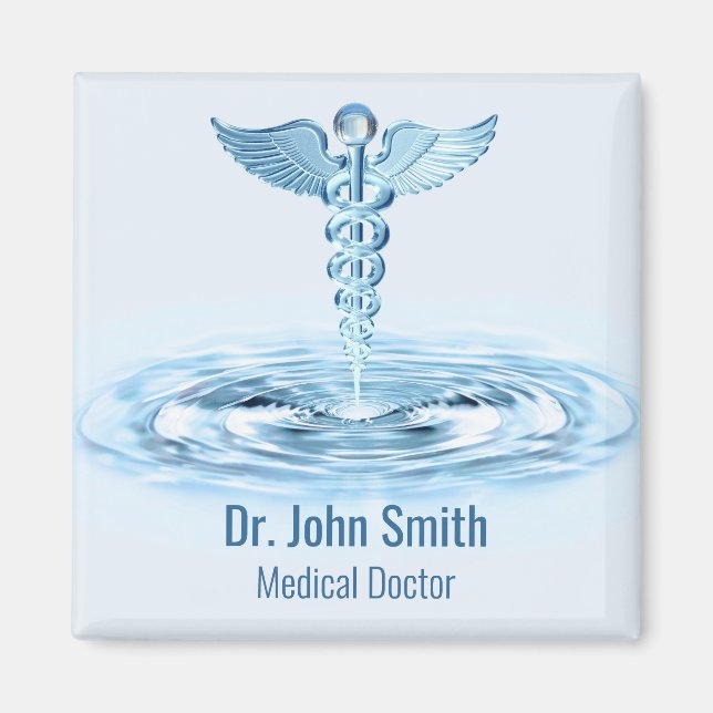 Blue Hermes Rod Caduceus Medical Water Ripples Magnet (Front)