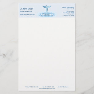 Blue Hermes Rod Caduceus Water Ripples Medical Stationery