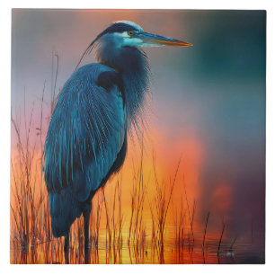 Blue Heron at Sunrise Ceramic Tile