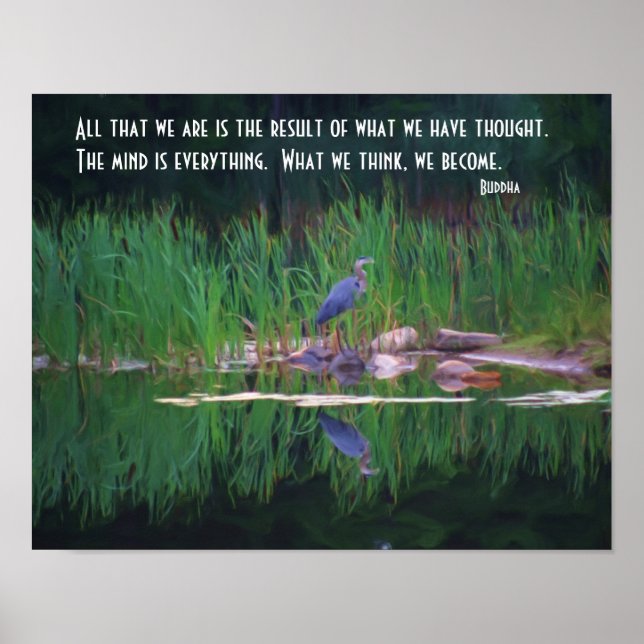 Blue Heron Buddha Mind Quote Inspirational Poster (Front)