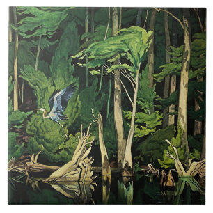 Blue Heron Canadian Painting by A J Casson Ceramic Tile