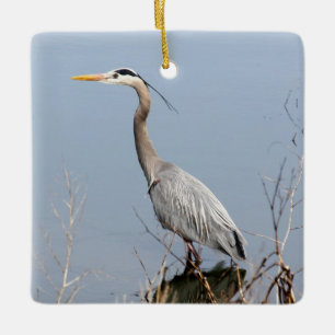 Blue Heron Ceramic Christmas Ornament
