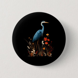 Blue Heron Floral Wildflower Bird Watching 6 Cm Round Badge