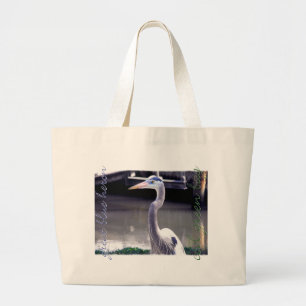 Blue Heron, Green Bag Large Tote Bag