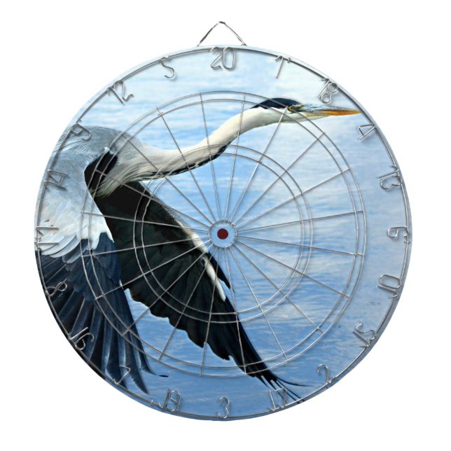 Blue Heron in Flight Over Water Dartboard (Front)