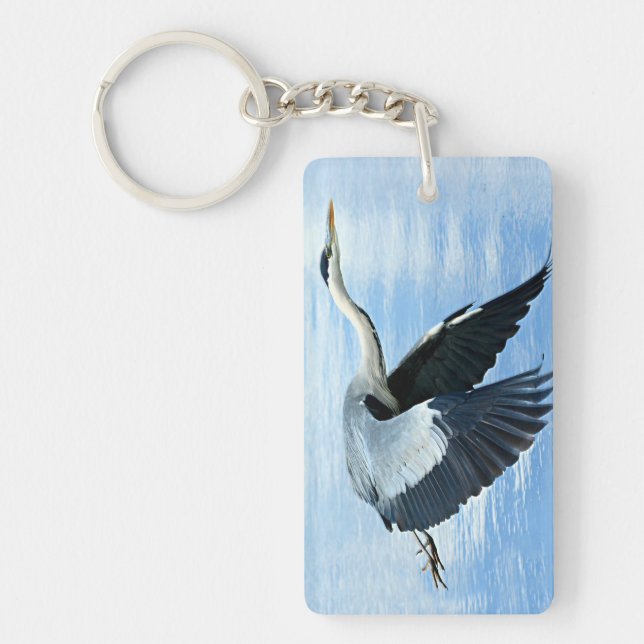 Blue Heron in Flight Over Water Key Ring (Front)